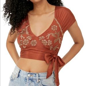 Free People Sahara Embroidered Top Rust Combo